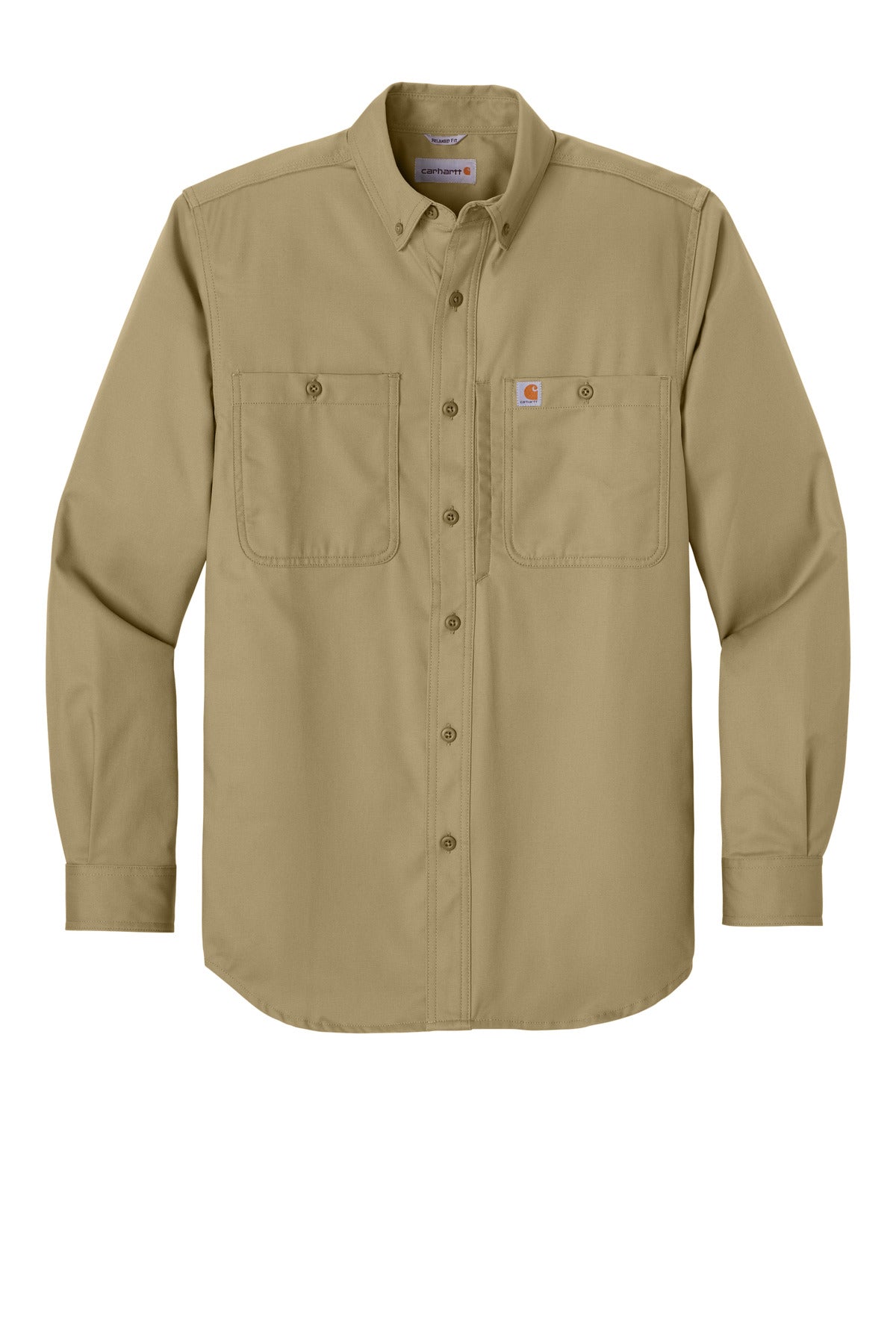 Front View of DarkKhaki Carhartt Rugged Professional Series Long Sleeve Shirt CT106689