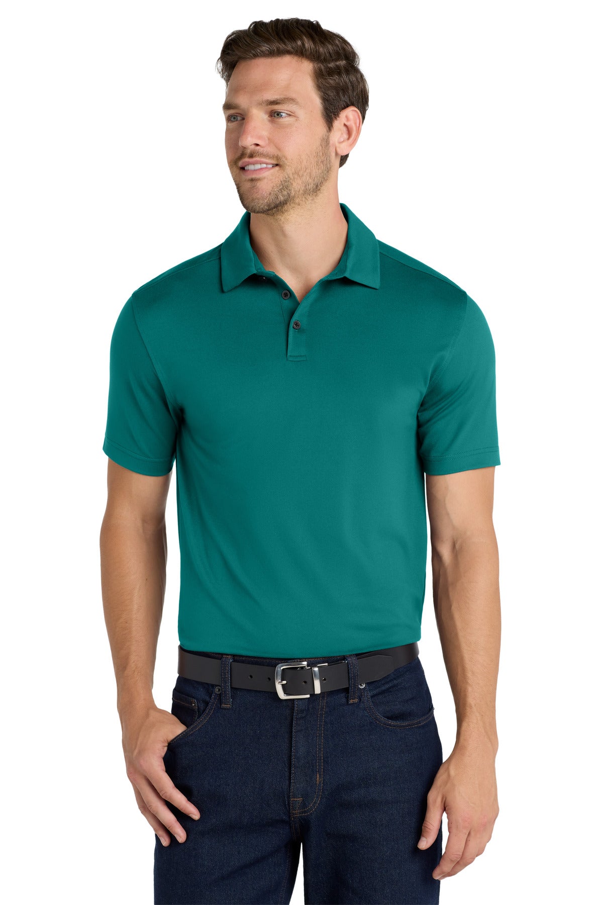 Front View of DarkTeal Port Authority City Stretch PoloK682