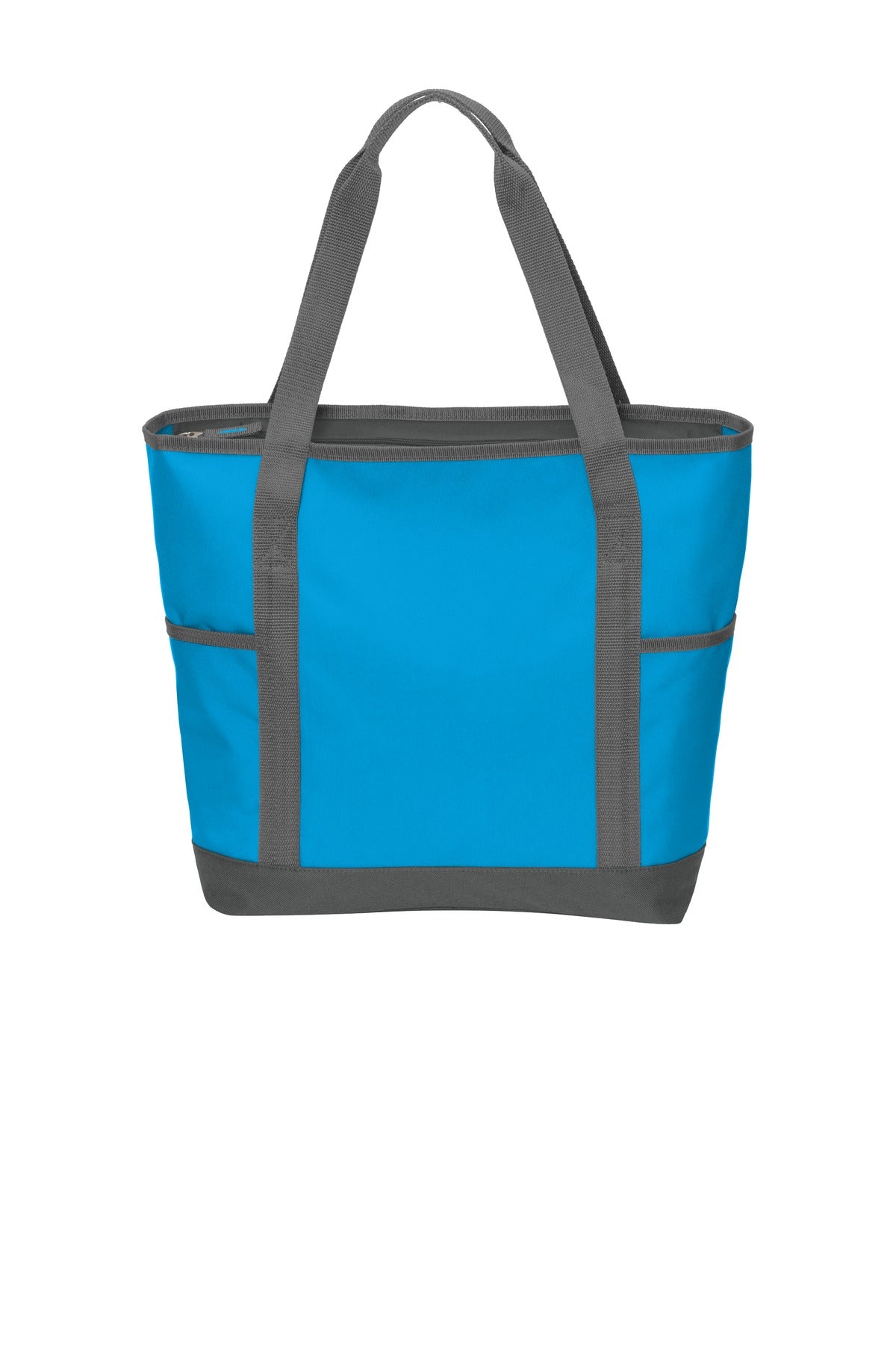 Front View of Deep Aqu/Dk Ch Port Authority On-The-Go Tote. BG411