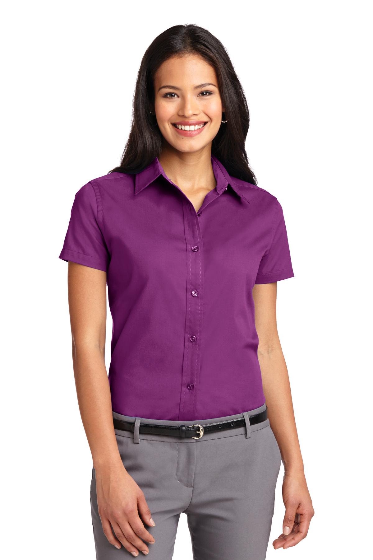 Front View of Deep Berry Port Authority Women's Short Sleeve Easy Care Shirt. L508