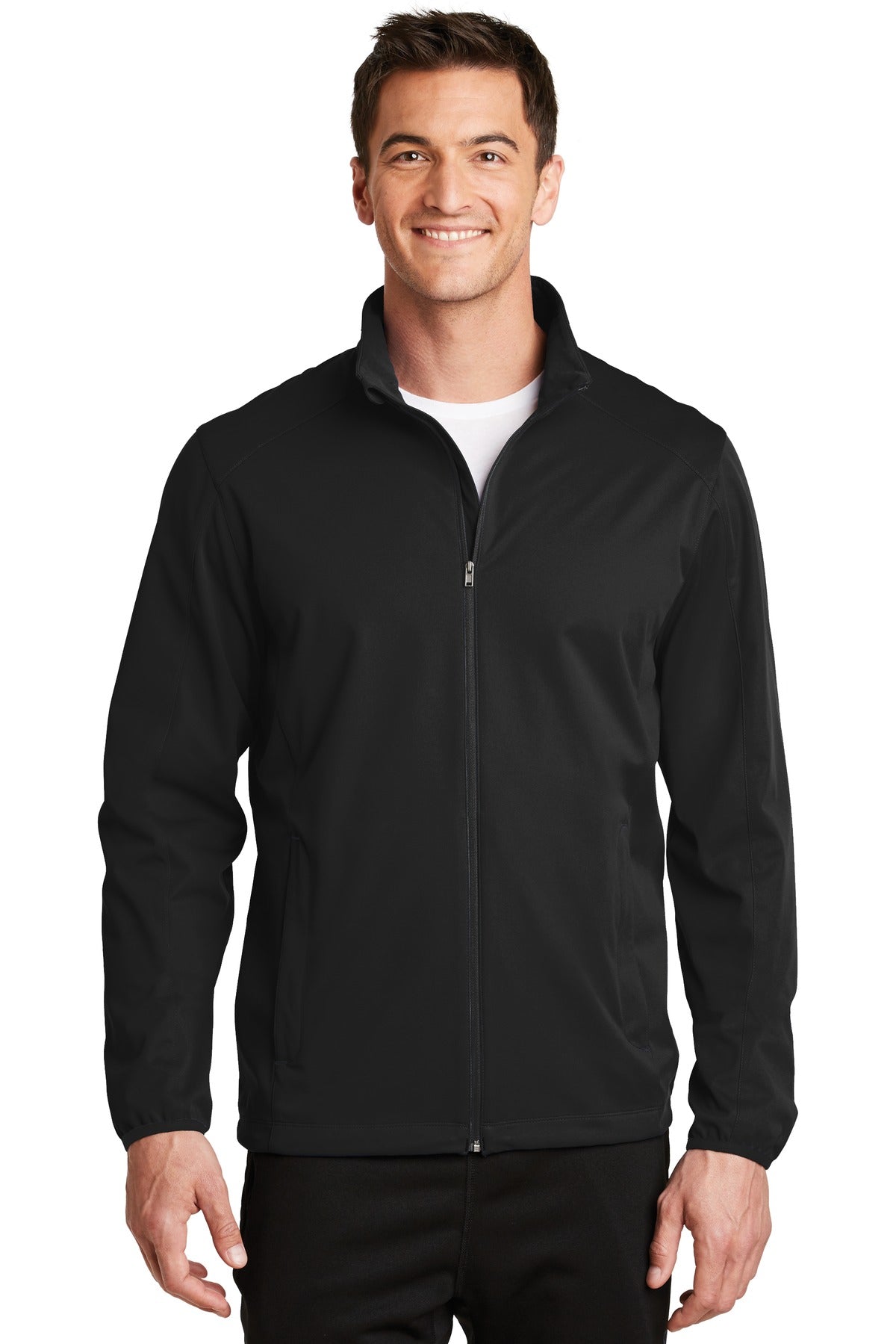 Front View of Deep Black Port Authority Active Soft Shell Jacket. J717