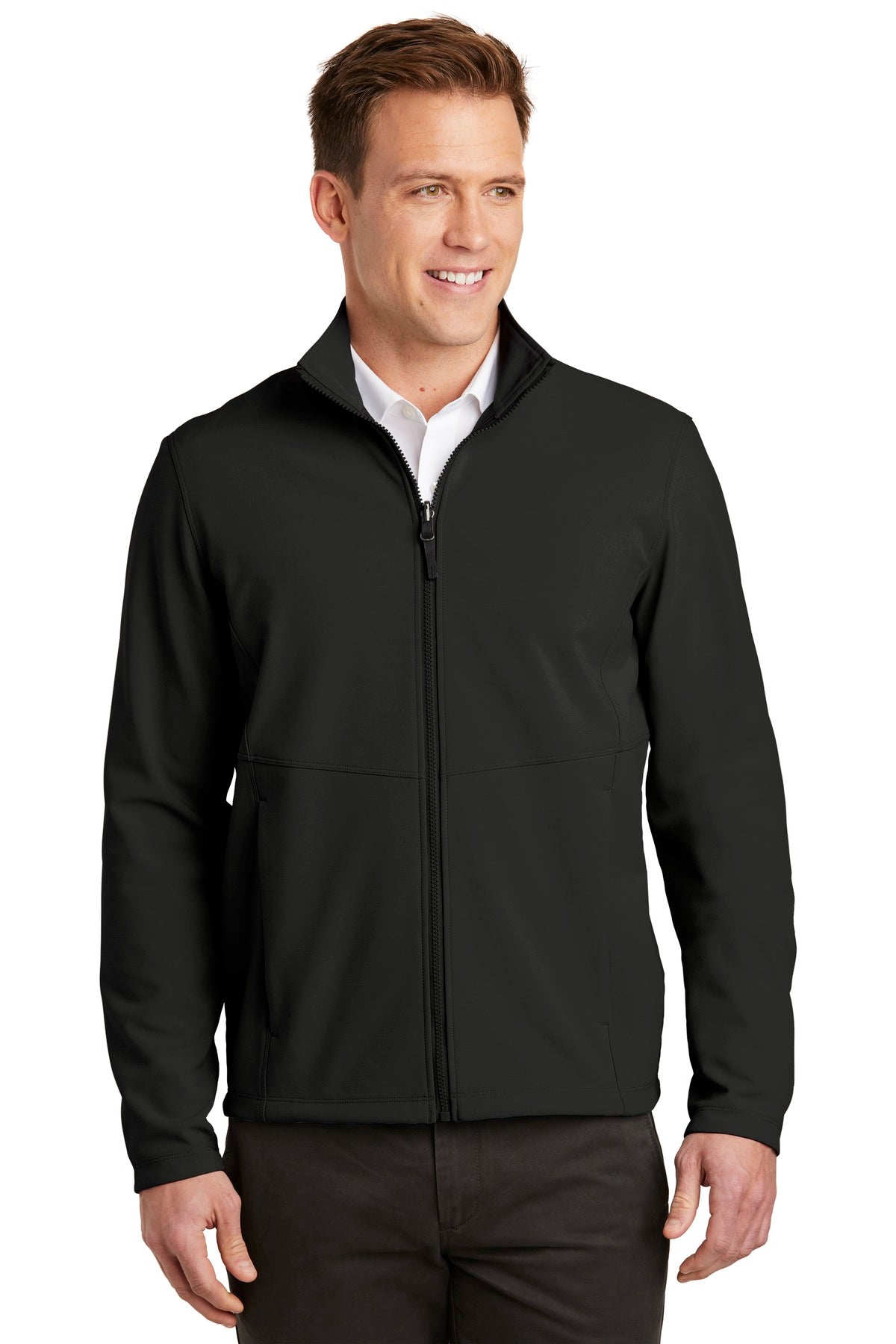 Front View of Deep Black Port Authority Collective Soft Shell Jacket. J901