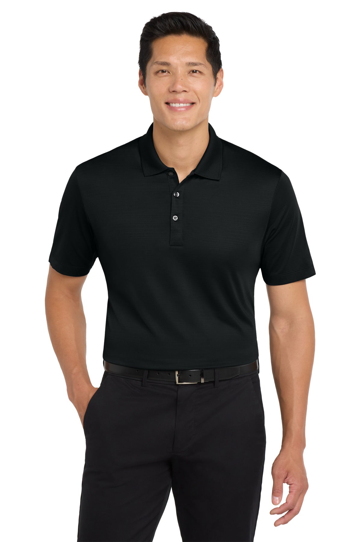 Front View of Deep Black Port Authority Eclipse Stretch Polo. K587
