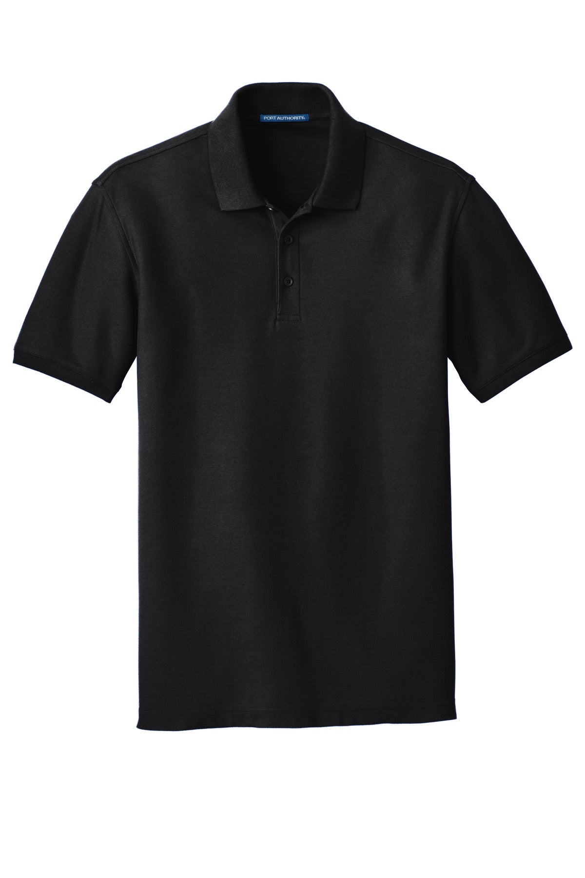 Front View of Deep Black Port Authority Tall Core Classic Pique Polo. TLK100
