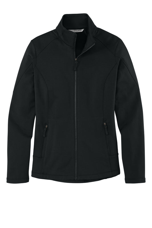 Front View of Deep Black Port Authority Women's Grid Fleece Jacket. L239