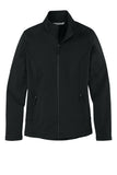 Front View of Deep Black Port Authority Women's Grid Fleece Jacket. L239