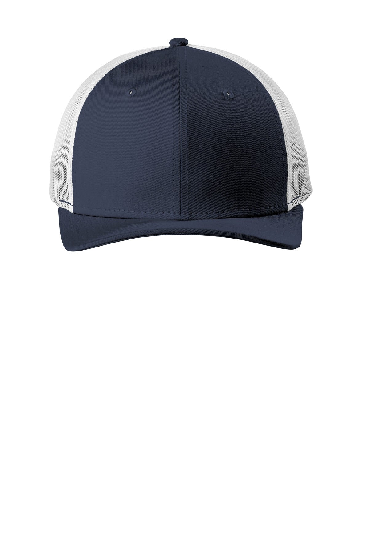 Front View of Deep Navy/Wht New Era Snapback Low Profile Trucker Cap NE207