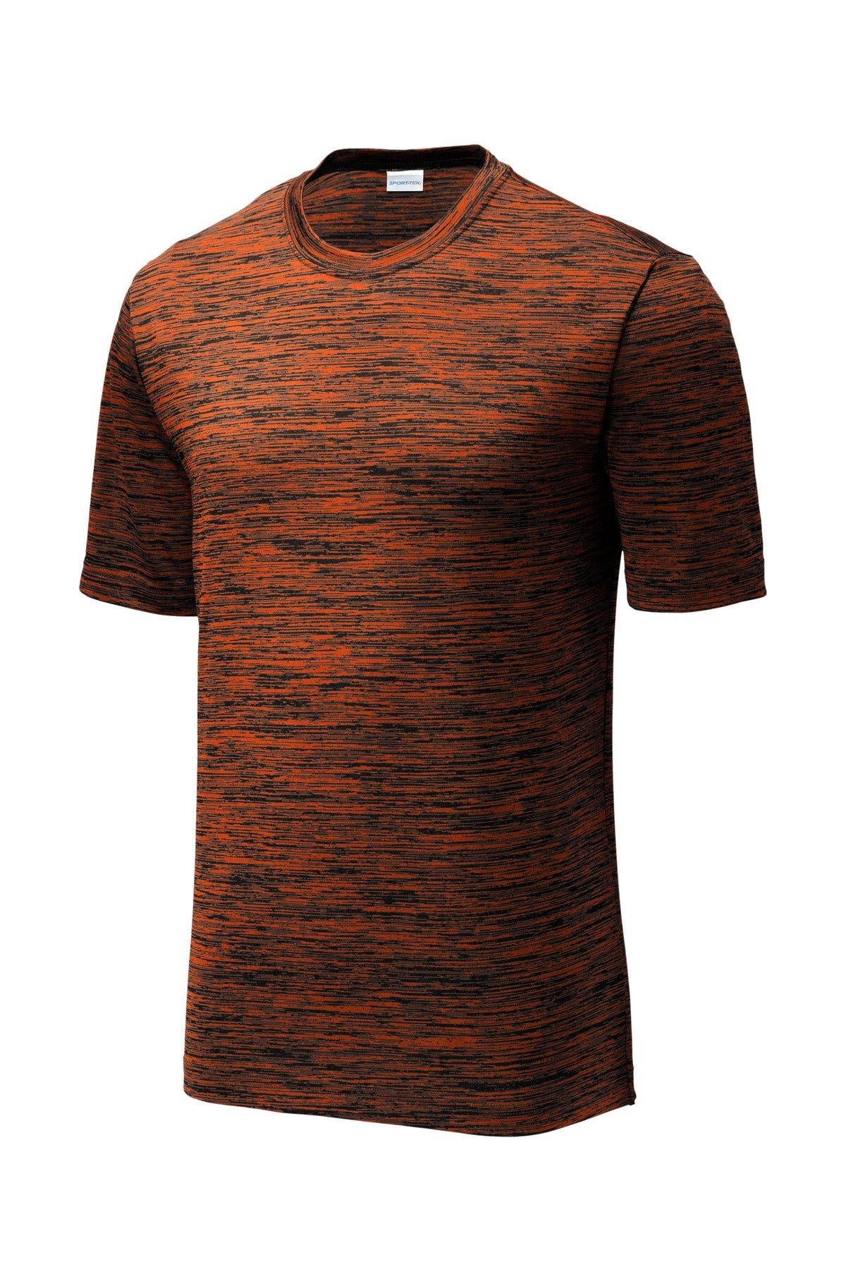 Front View of Deep Or-Blk El Sport-Tek PosiCharge Electric Heather Tee. ST390