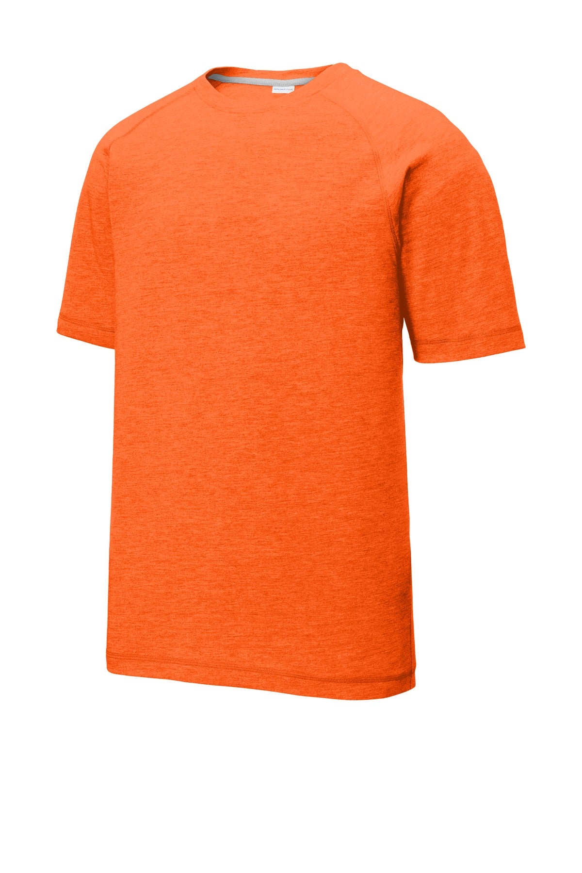 Front View of Deep Orange He Sport-Tek PosiCharge Tri-Blend Wicking Raglan Tee. ST400