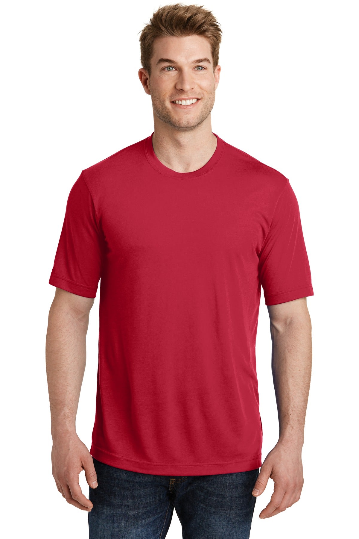 Front View of Deep Red Sport-Tek PosiCharge Competitor Cotton Touch Tee. ST450