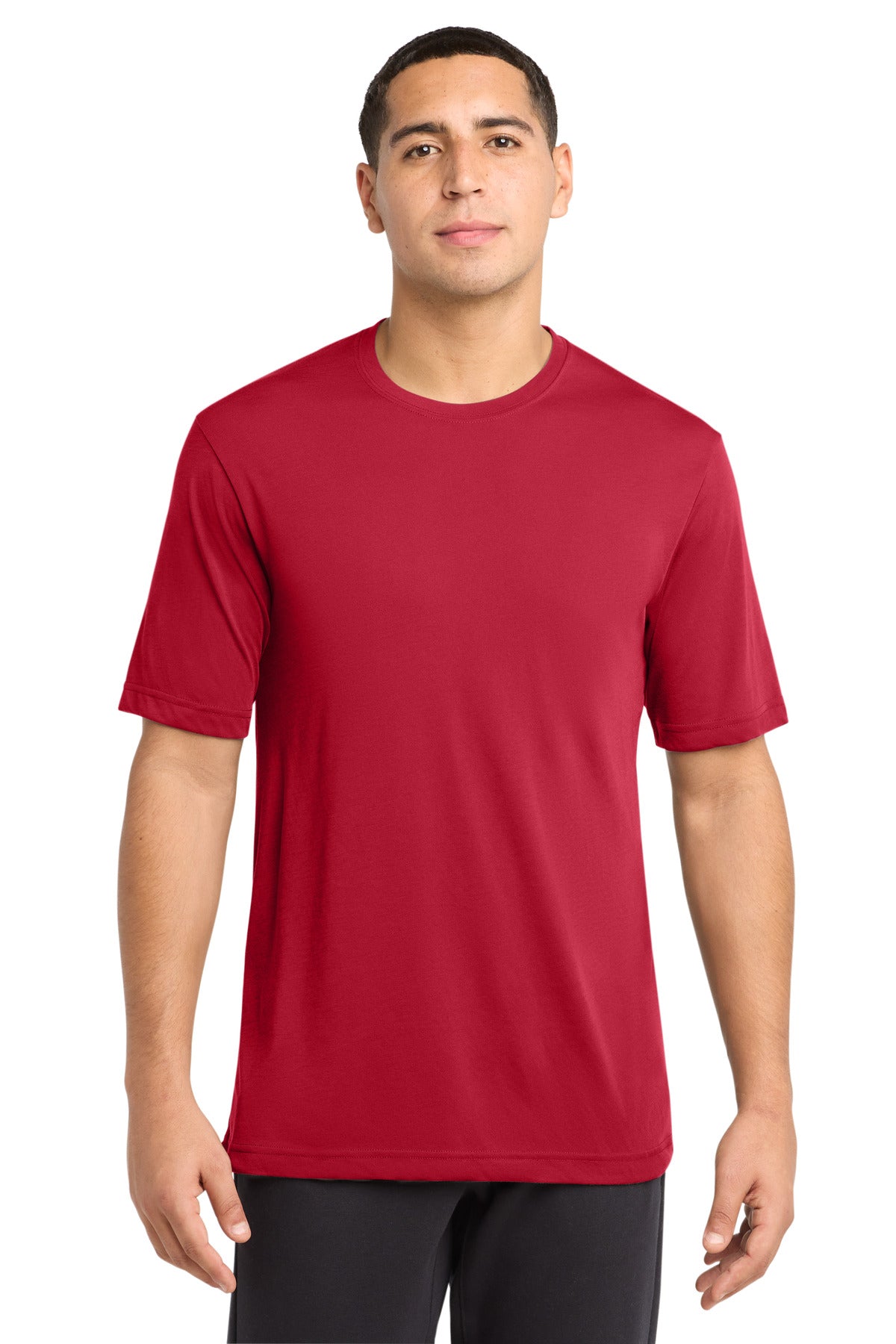 Front View of Deep Red Sport-Tek PosiCharge Competitor Cotton Touch Tee. ST450