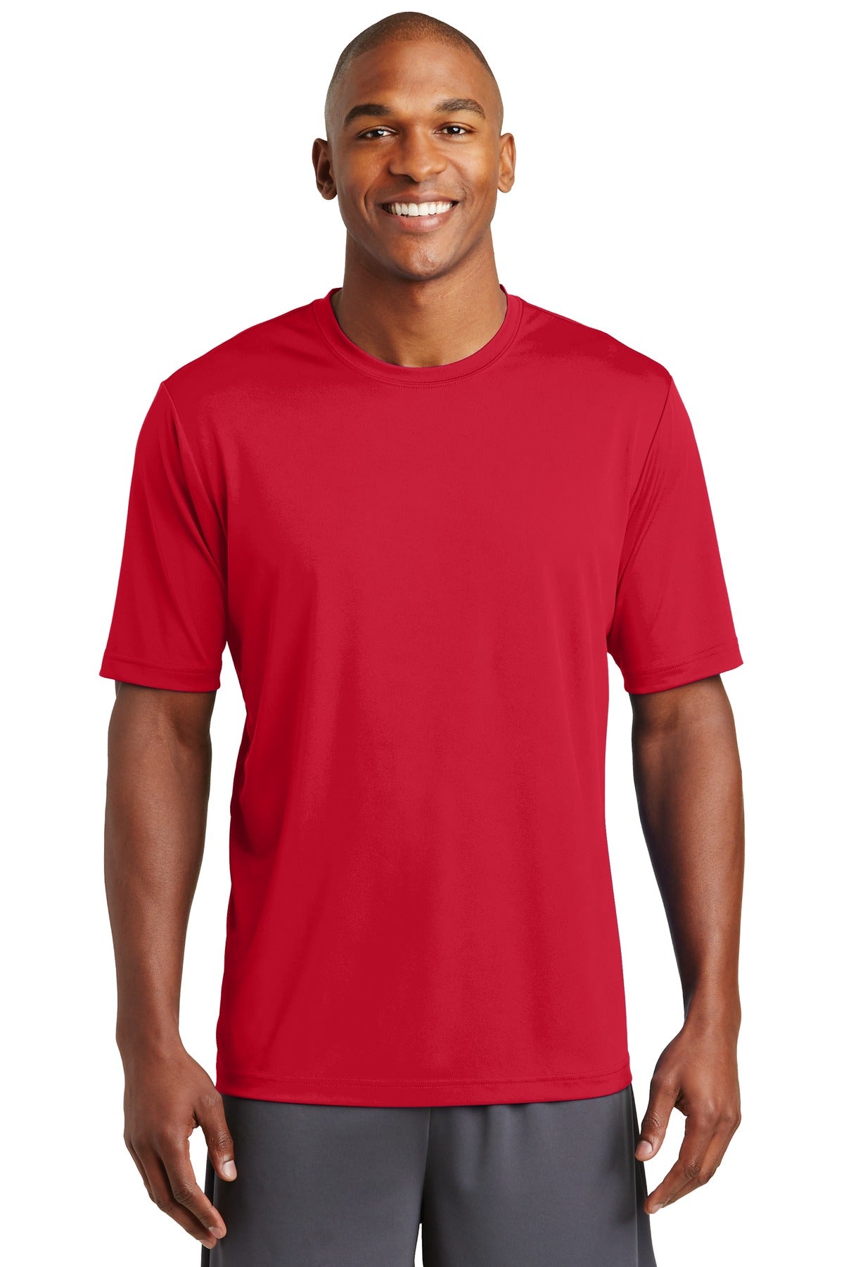 Front View of Deep Red Sport-Tek PosiCharge Tough Tee . ST320