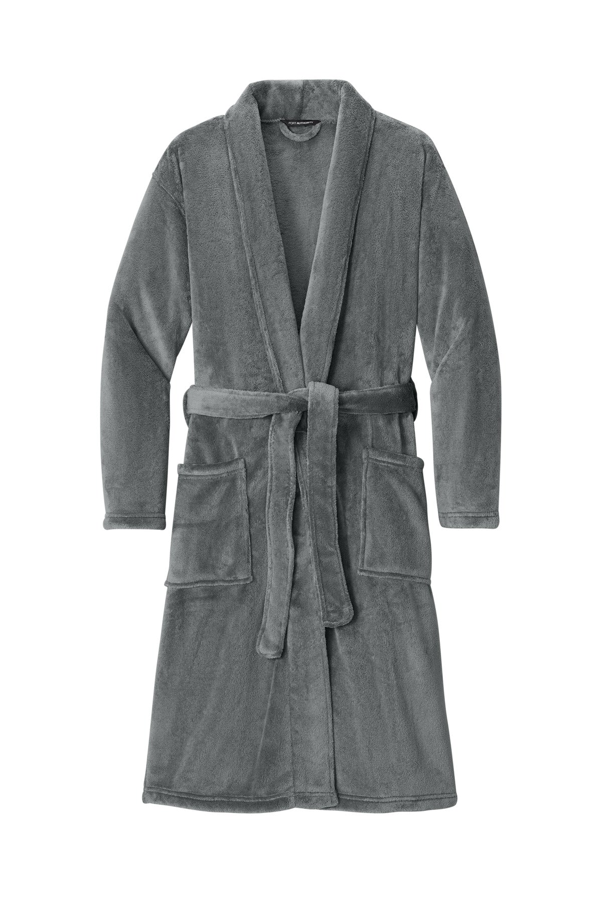 Front View of Deep Smoke Port Authority Plush Microfleece Shawl Collar Robe. R102