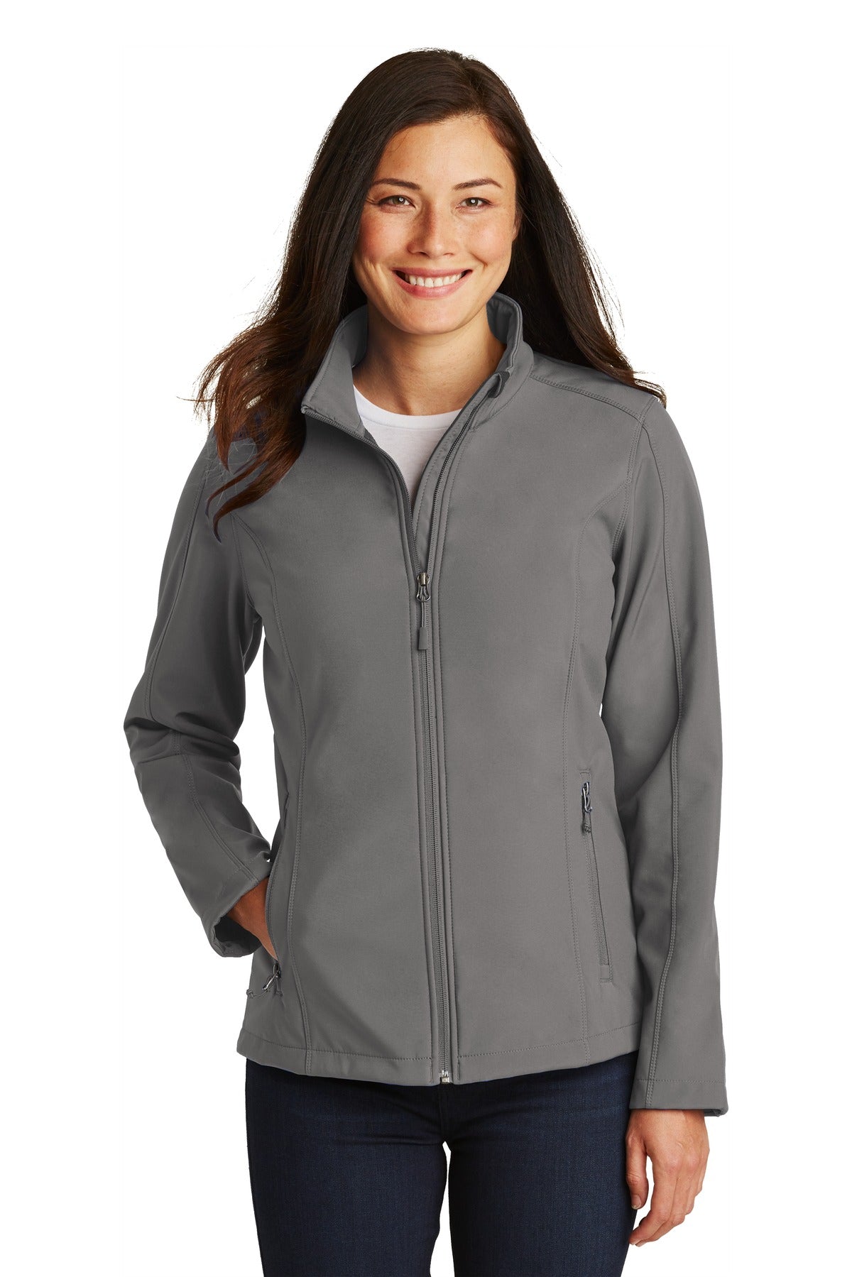 Front View of Deep Smoke Port Authority Women's Core Soft Shell Jacket. L317