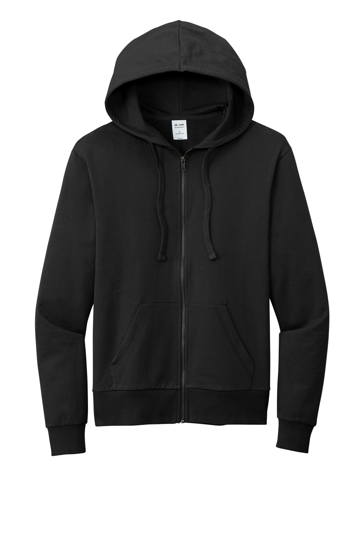 Front View of DeepBlack Allmade Unisex Organic French Terry Full-Zip Hoodie AL4002