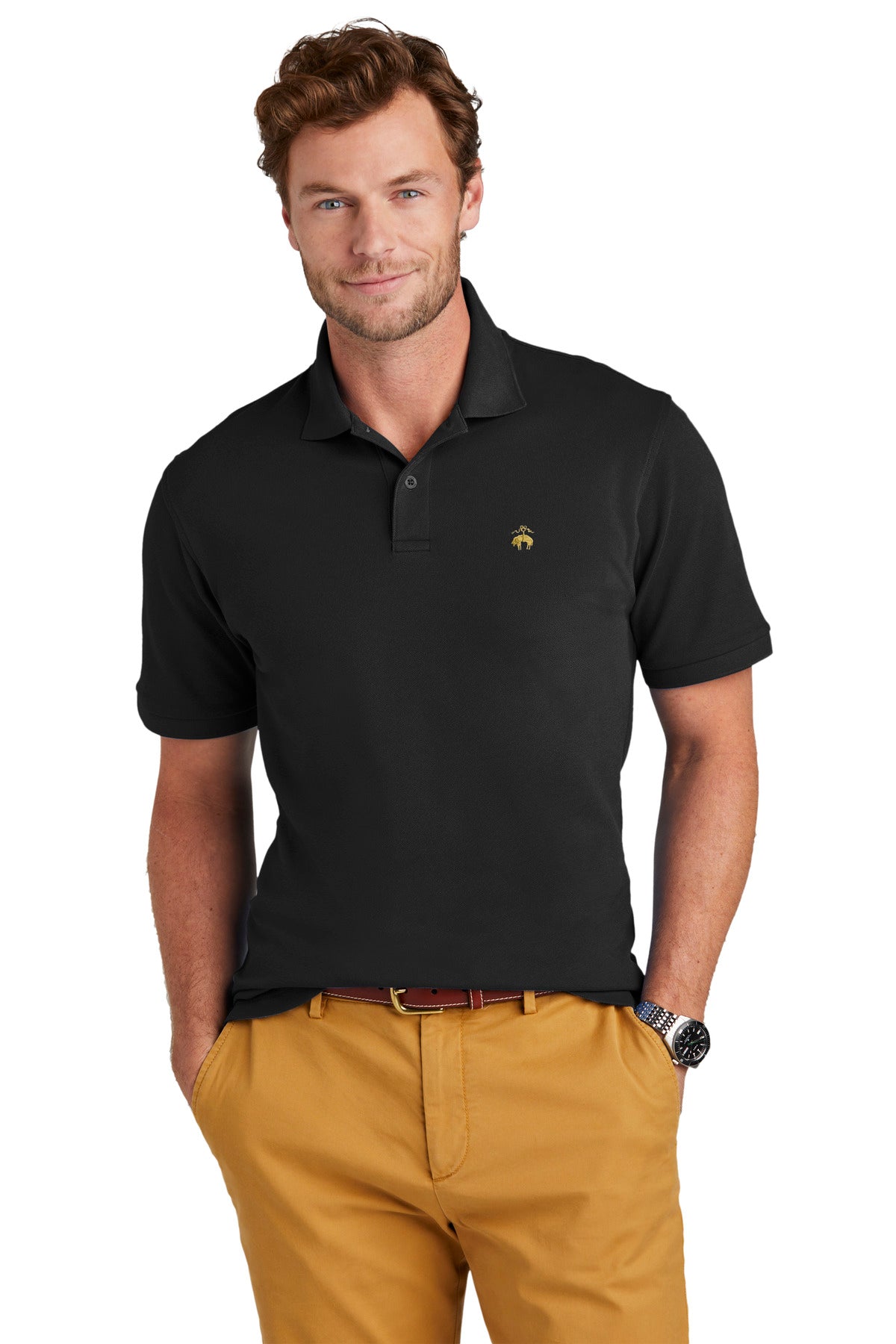 Front View of DeepBlack Brooks Brothers Pima Cotton Pique Polo BB18200