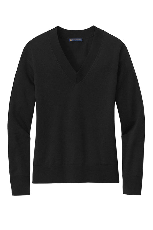Front View of DeepBlack Brooks Brothers Women's Cotton Stretch V-Neck Sweater BB18401