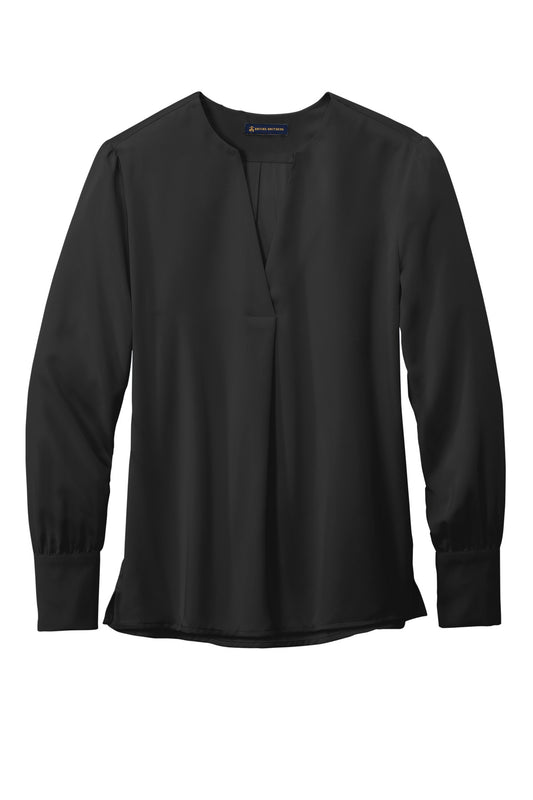 Front View of DeepBlack Brooks Brothers Women's Open-Neck Satin Blouse BB18009