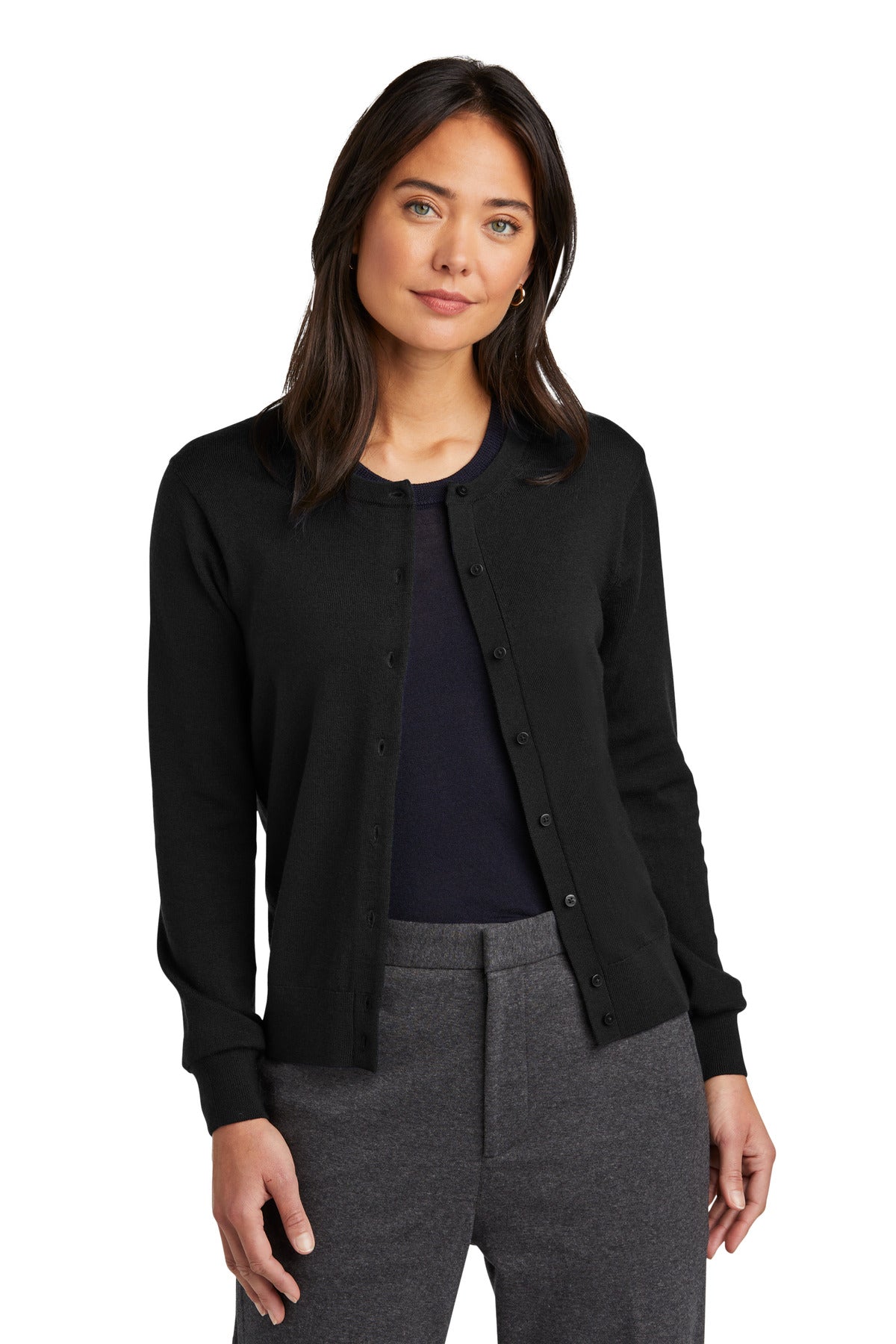 Front View of DeepBlack Brooks Brothers Women's Washable Merino Cardigan Sweater BB18413