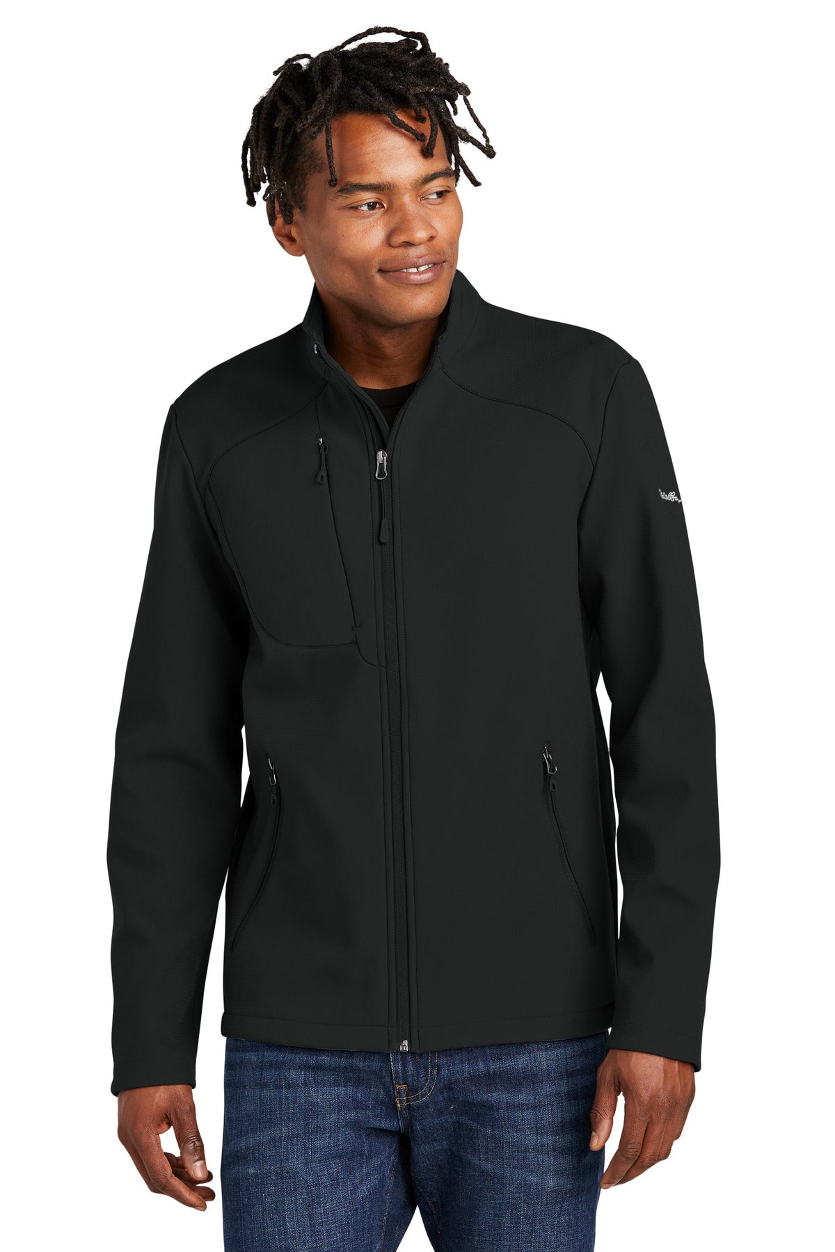 Front View of DeepBlack Eddie Bauer Stretch Soft Shell Jacket EB544