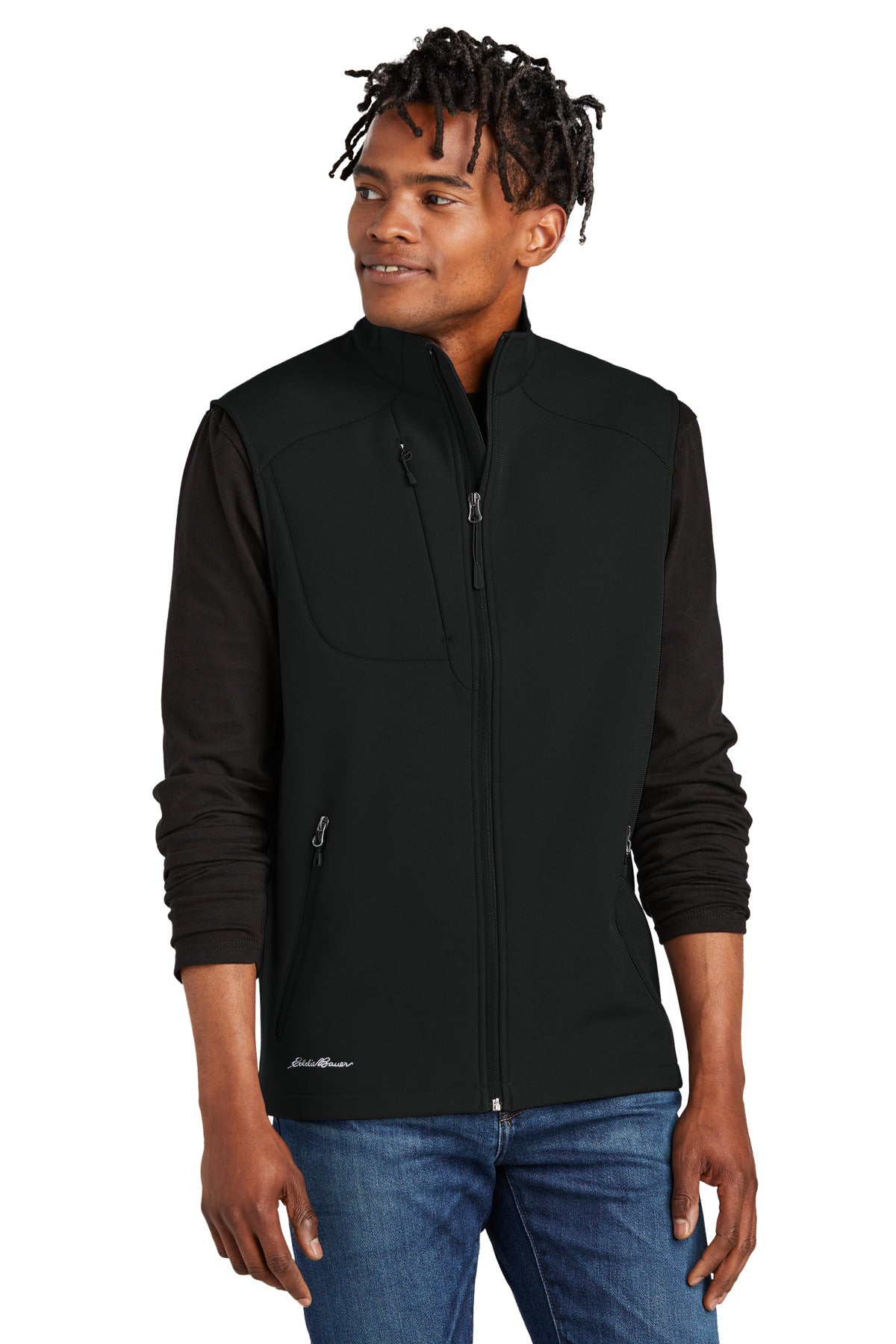 Front View of DeepBlack Eddie Bauer Stretch Soft Shell Vest EB546