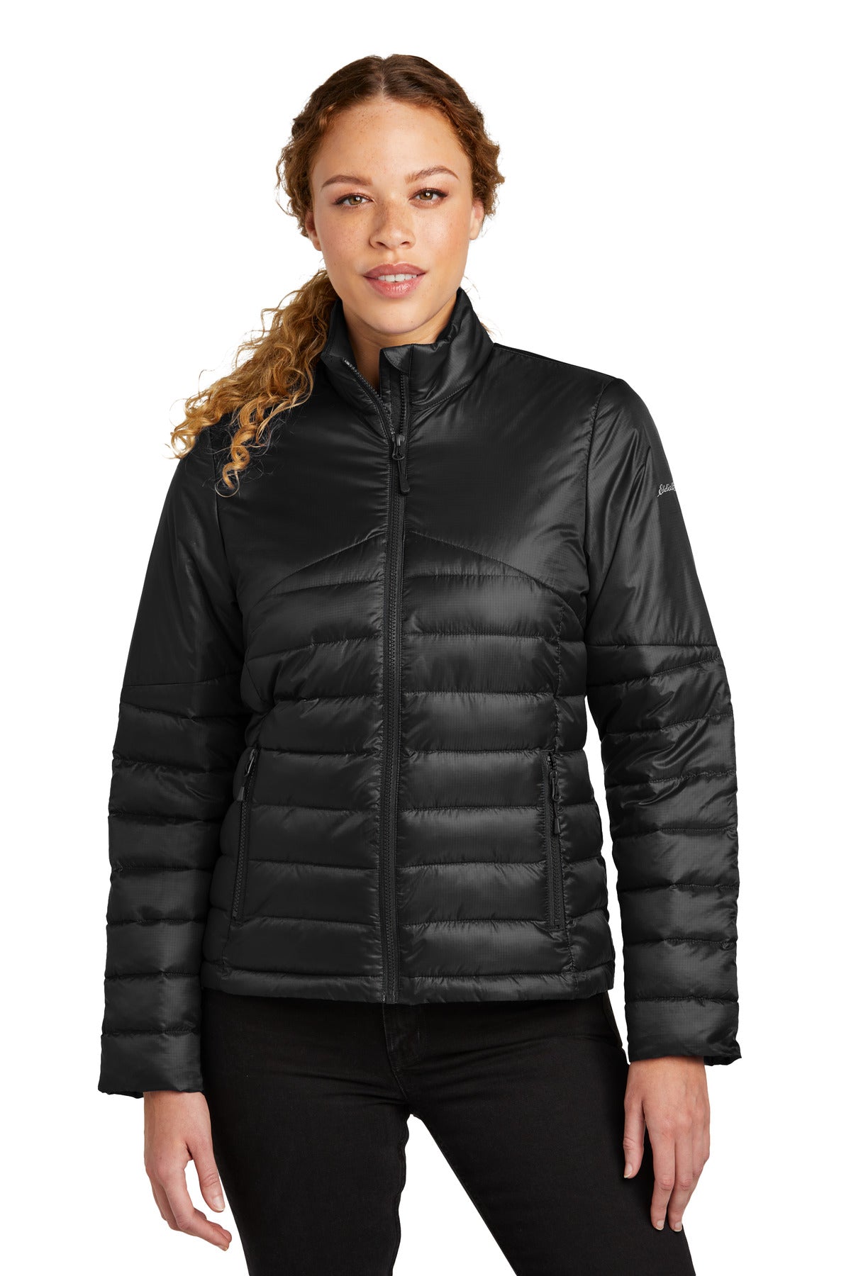 Front View of DeepBlack Eddie Bauer Women's Quilted Jacket EB511