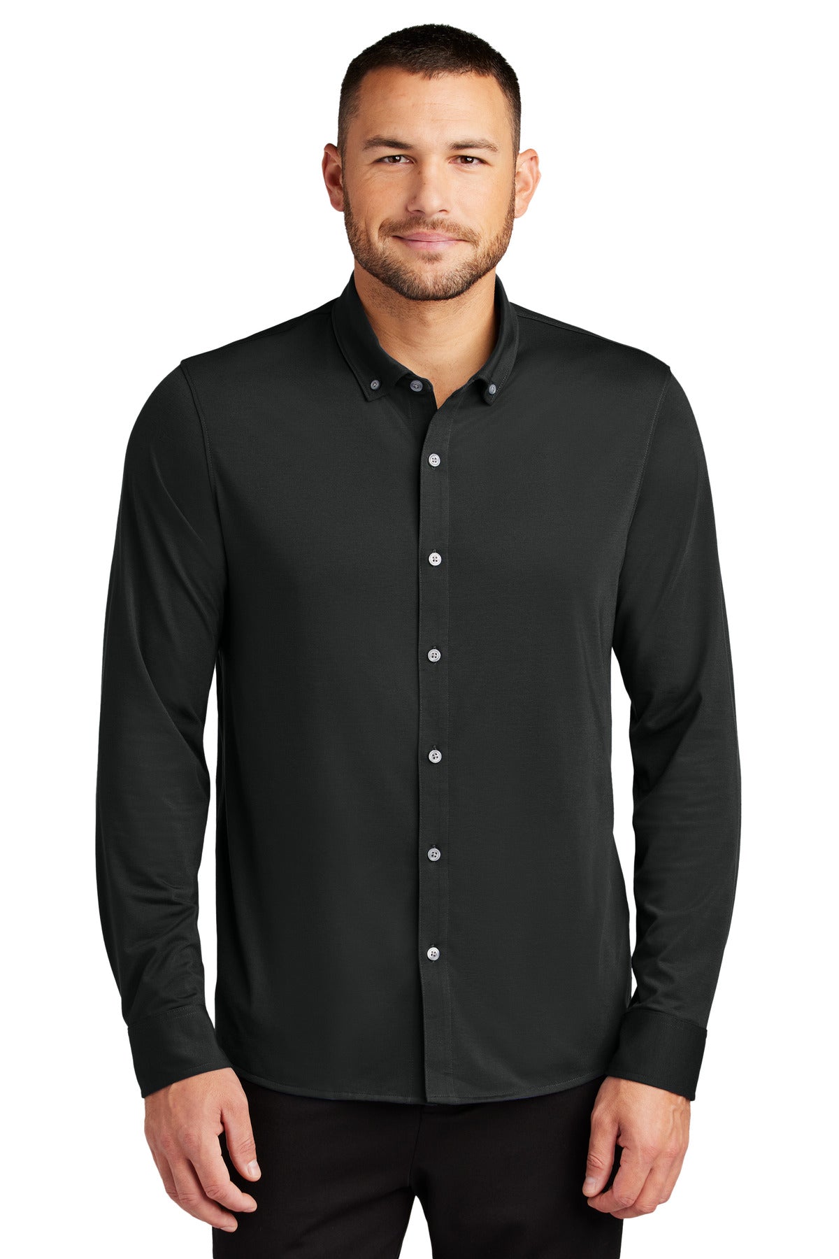 Front View of DeepBlack Mercer+Mettle Stretch Jersey Long Sleeve Shirt MM1018