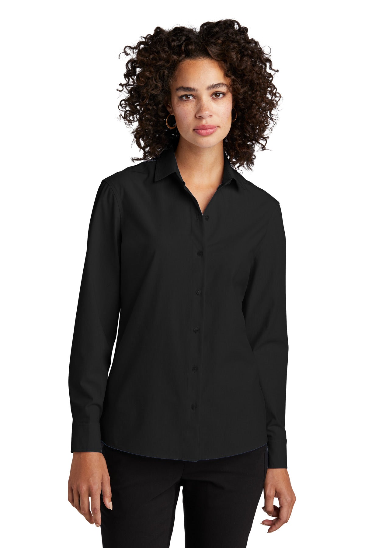 Front View of DeepBlack Mercer+Mettle Women's Long Sleeve Stretch Woven Shirt MM2001