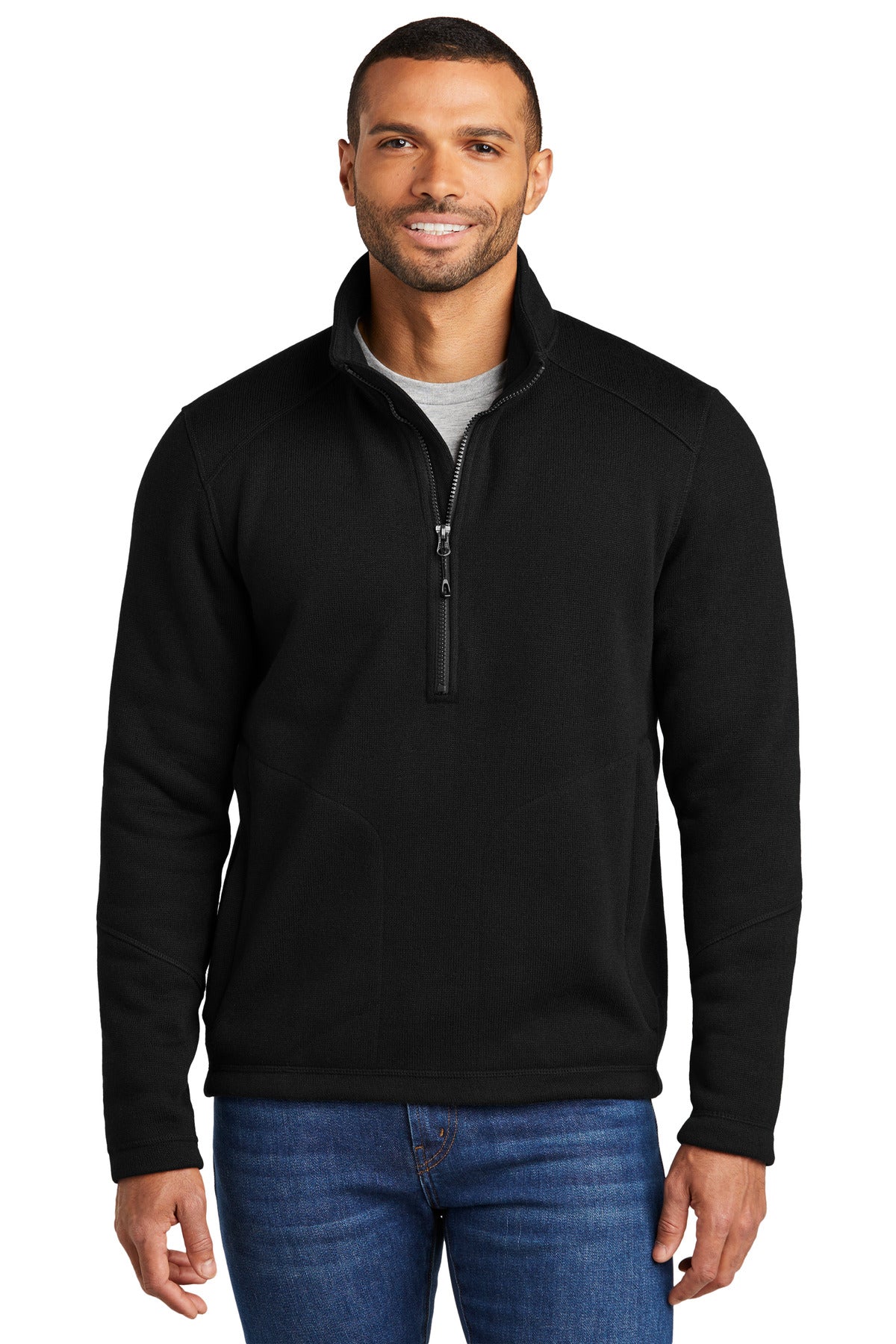 Front View of DeepBlack Port Authority Arc Sweater Fleece 1/4-Zip F426