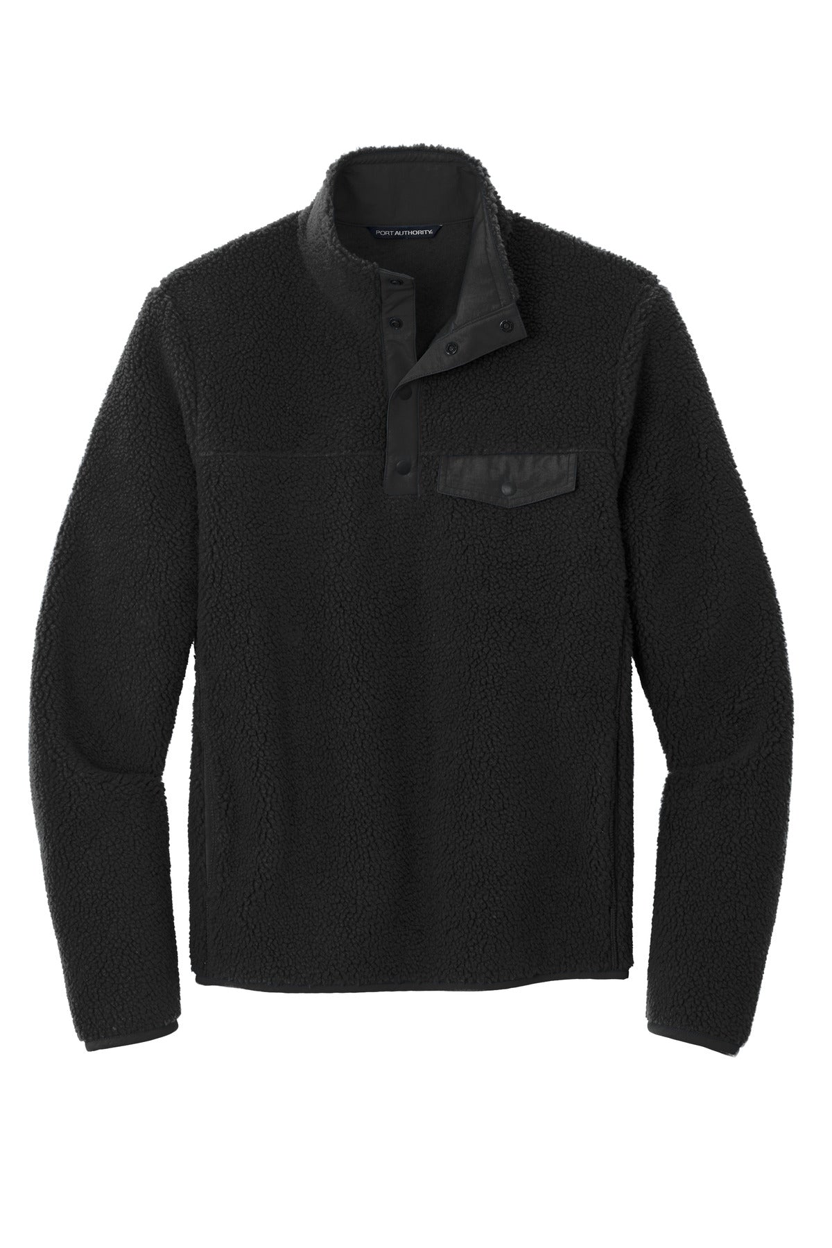 Front View of DeepBlack Port Authority Camp Fleece Snap Pullover F140