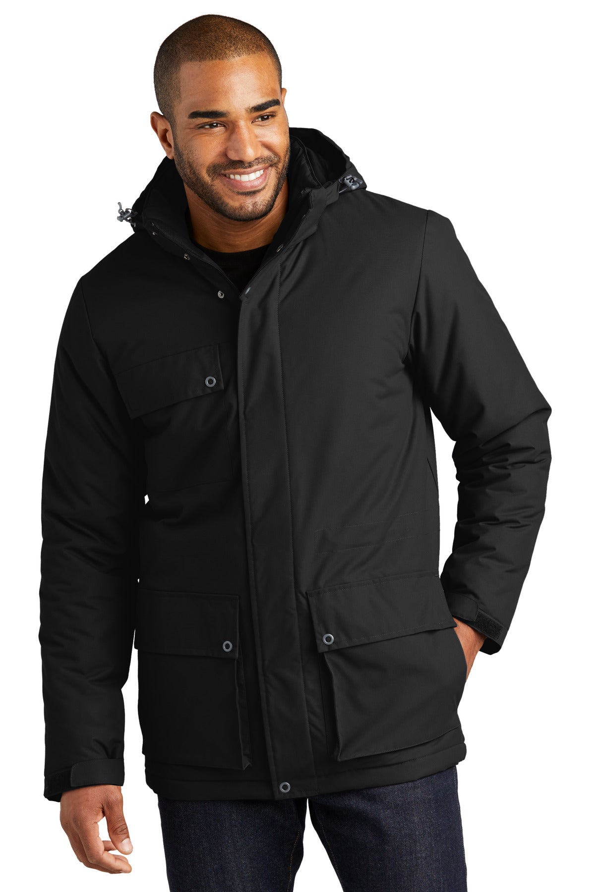 Front View of DeepBlack Port Authority Excursion Parka J599