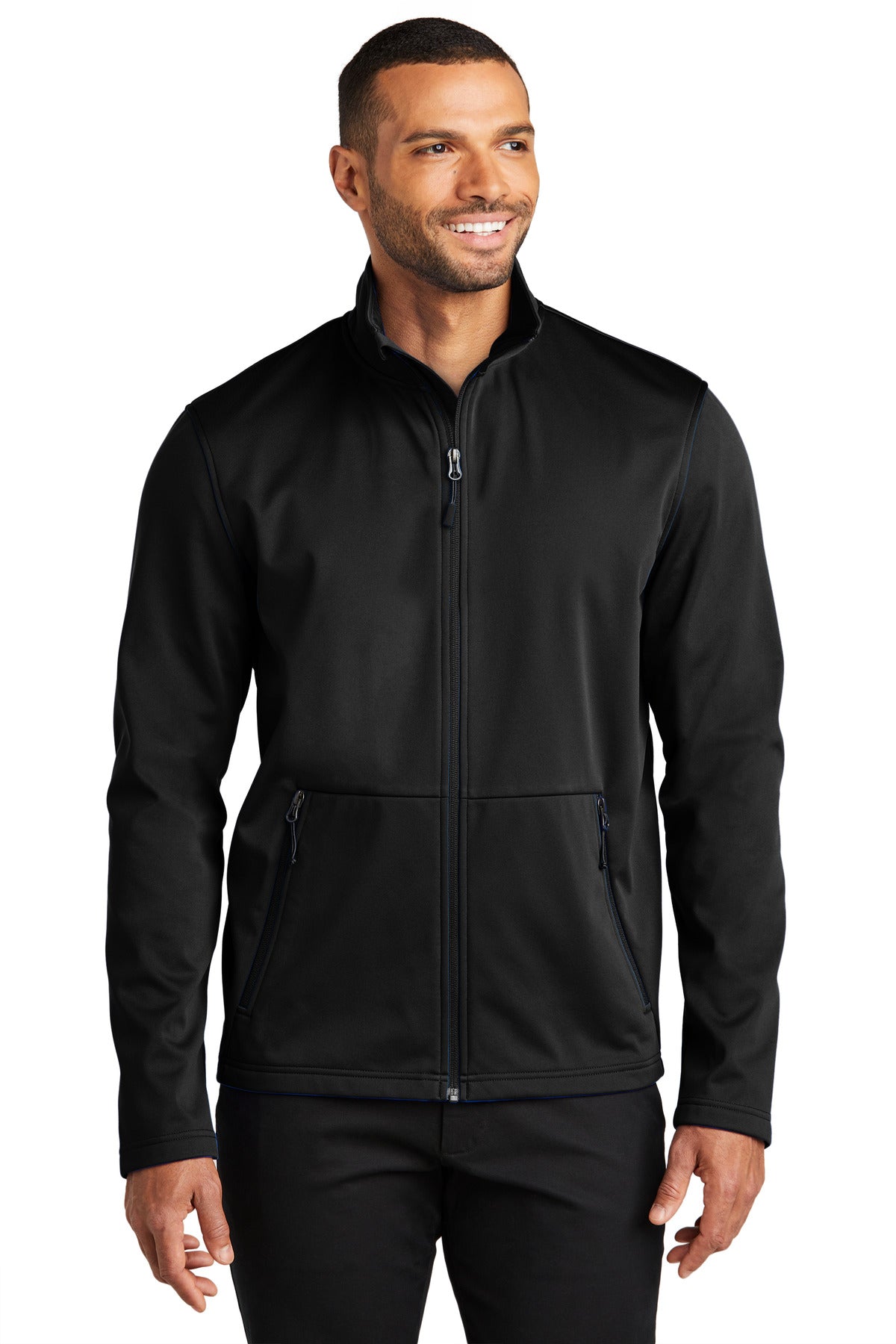 Front View of DeepBlack Port Authority Flexshell Jacket J617
