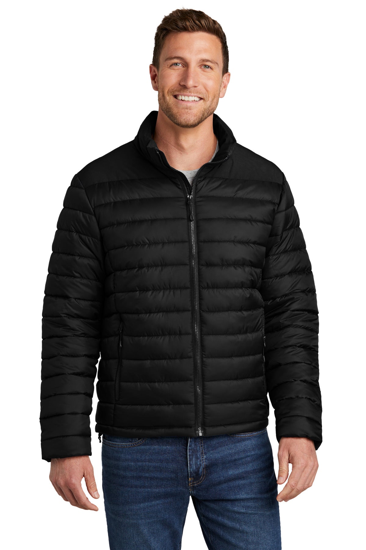 Front View of DeepBlack Port Authority Horizon Puffy Jacket J364
