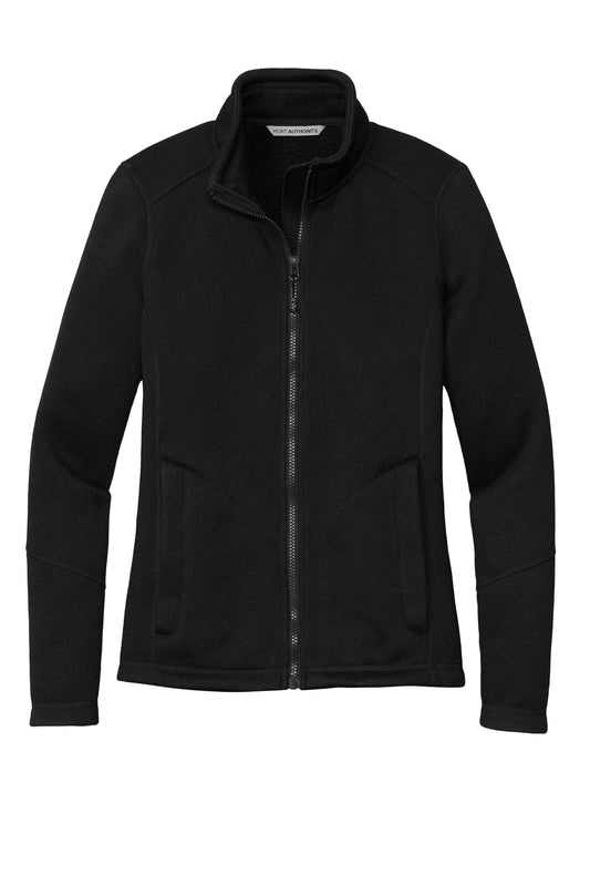 Front View of DeepBlack Port Authority Women's Arc Sweater Fleece Jacket L428