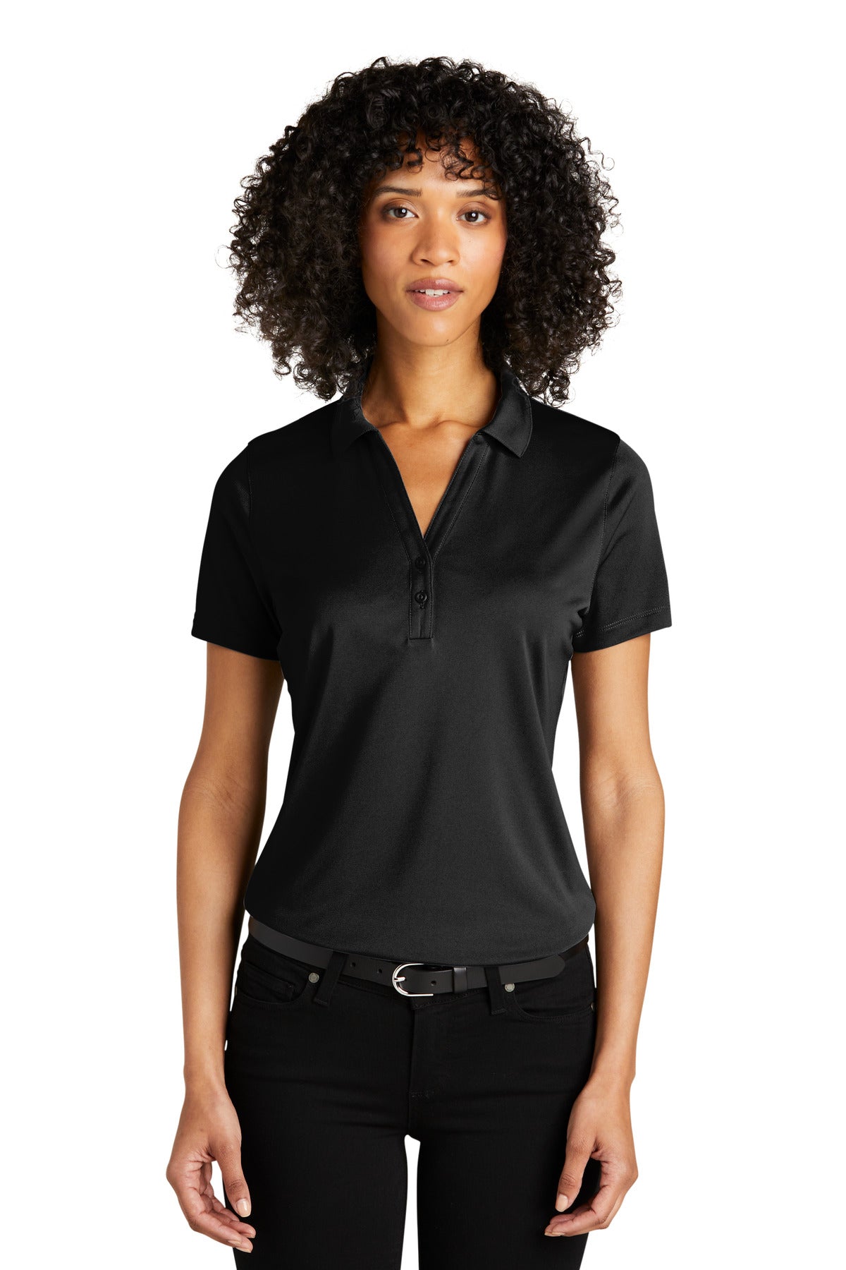 Front View of DeepBlack Port Authority Women's C-FREE Performance Polo LK863