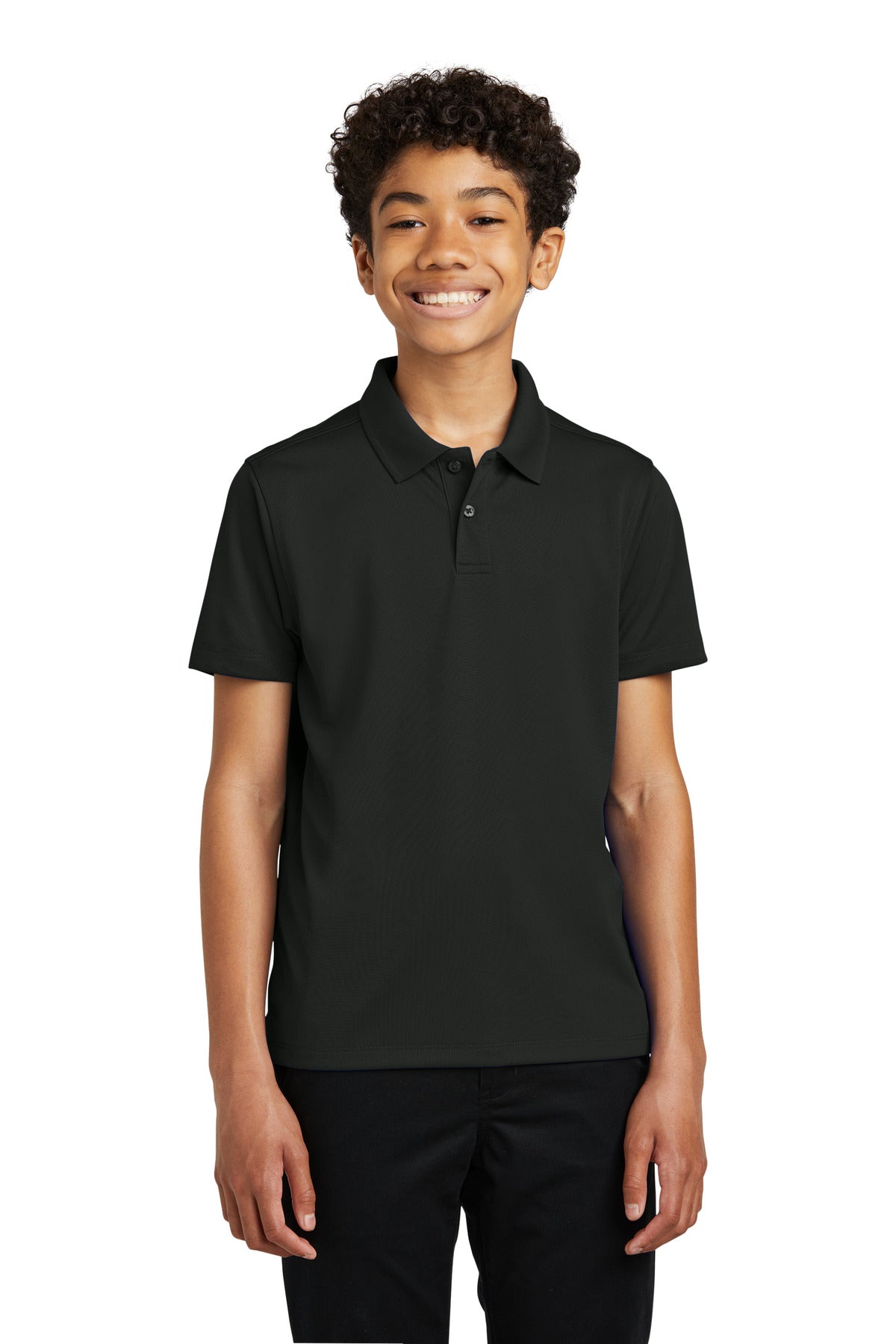 Front View of DeepBlack Port Authority Youth Dry Zone UV Micro-Mesh Polo Y110