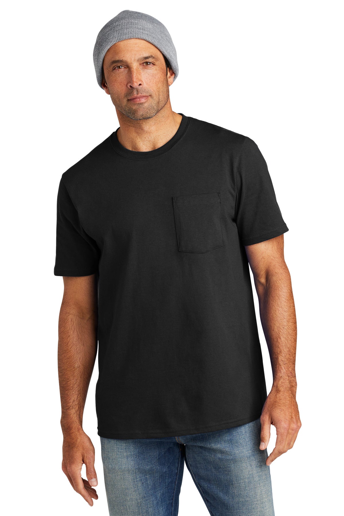 Front View of DeepBlack Volunteer Knitwear All-American Pocket Tee VL100P