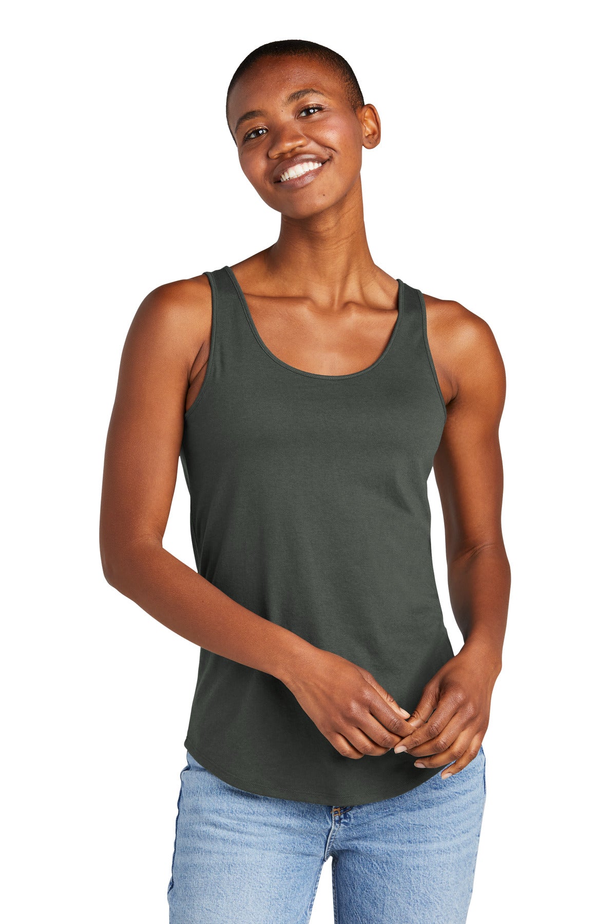 Front View of DeepestGry District Women's Perfect Tri Relaxed Tank DT151