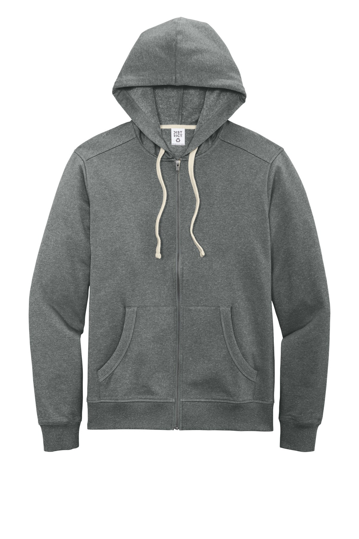 Front View of DeepGreyHt District Re-Fleece Full-Zip Hoodie DT8102