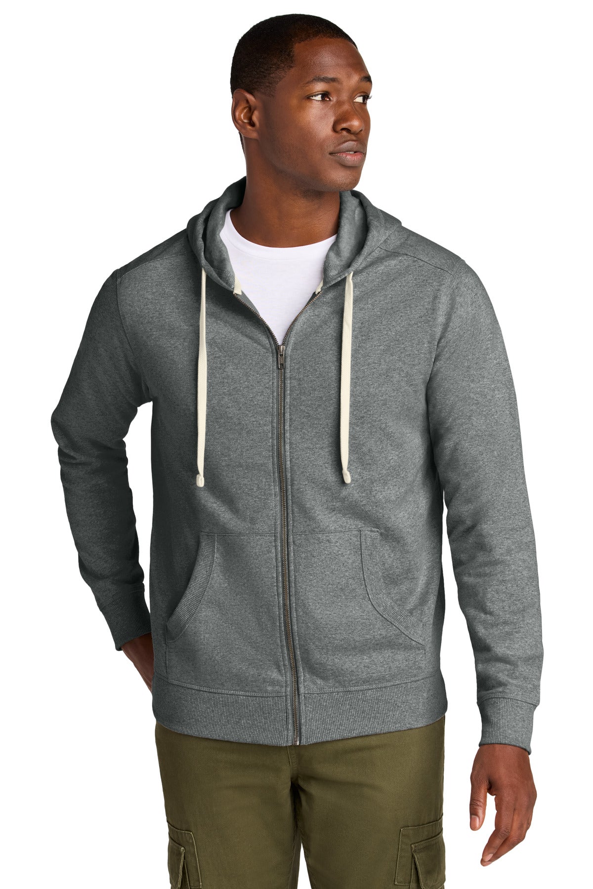 Front View of DeepGreyHt District Re-Fleece Full-Zip Hoodie DT8102