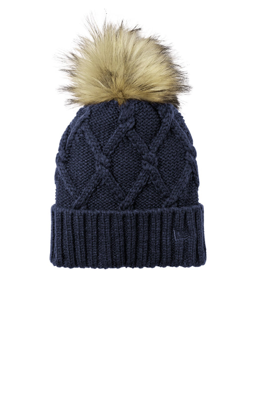 Front View of DeepNavy New Era Faux Fur Pom Beanie NE911
