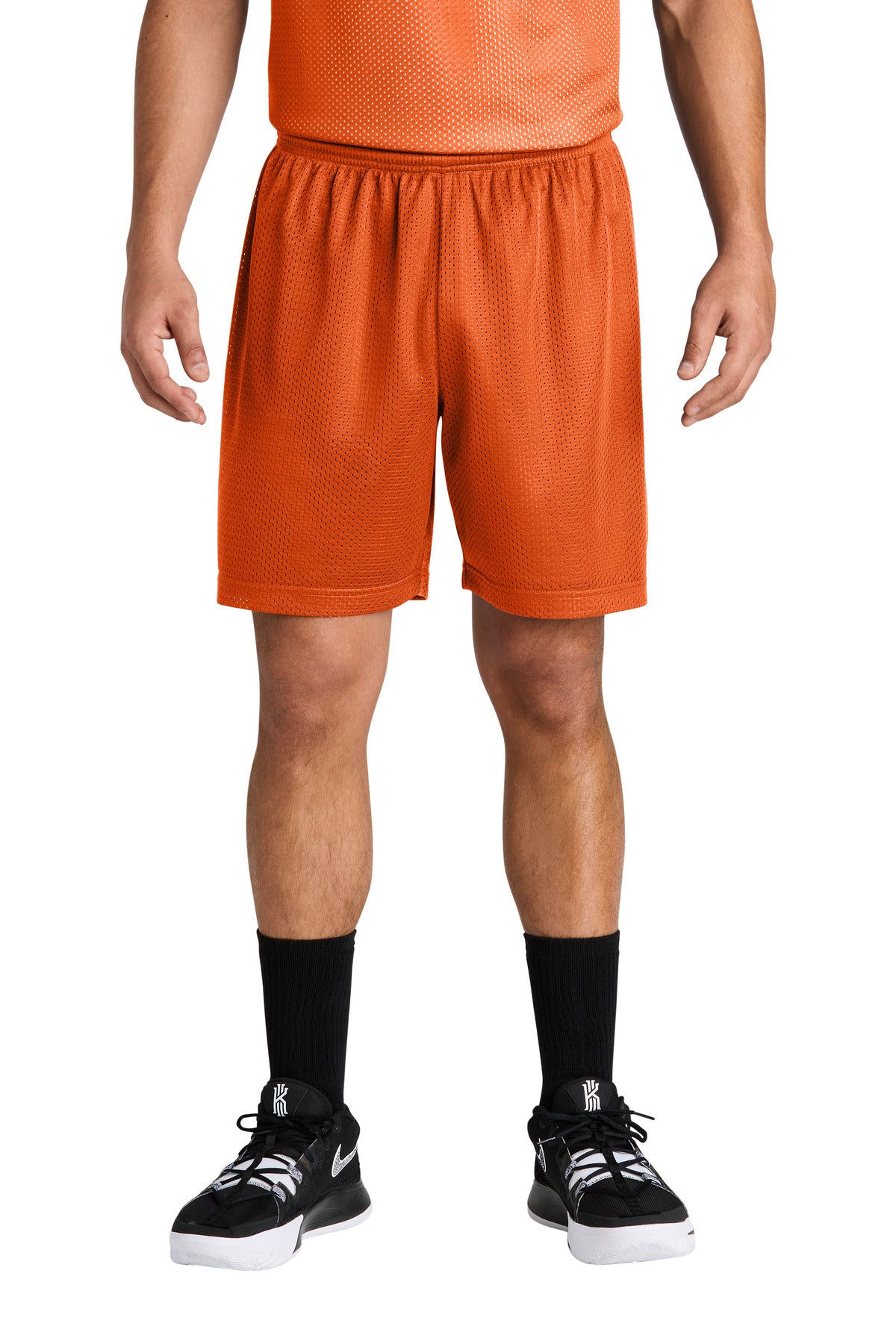 Front View of DeepOrange Sport-Tek PosiCharge Mesh 7" Short ST5100