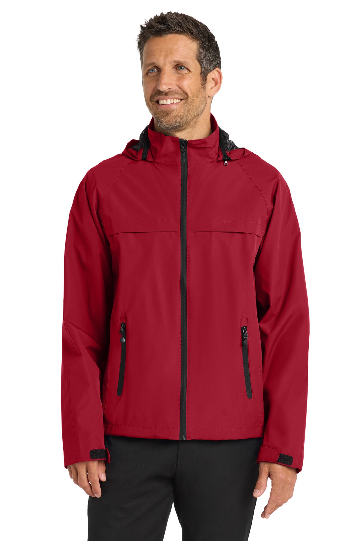 Front View of DeepRed Port Authority Torrent Waterproof Jacket. J333
