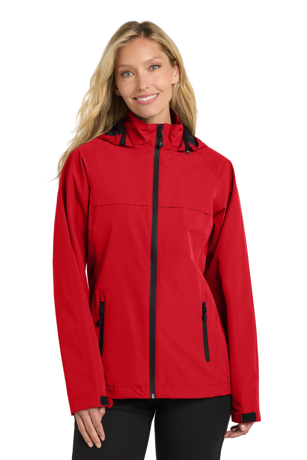 Front View of DeepRed Port Authority Women's Torrent Waterproof Jacket. L333