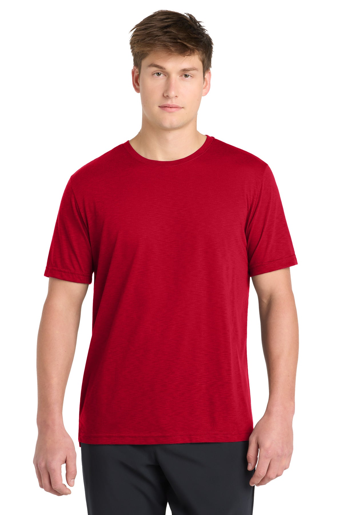 Front View of DeepRed Sport-Tek PosiCharge Strive Tee. ST430