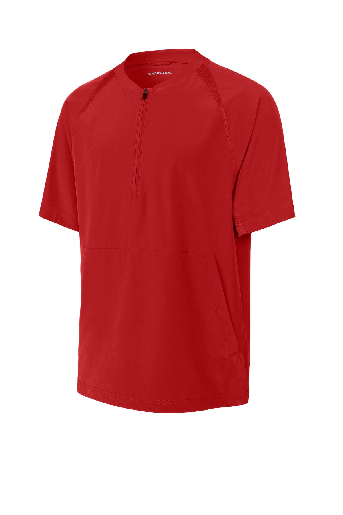 Front View of DeepRed Sport-Tek Repeat 1/2-Zip Short Sleeve Jacket JST489