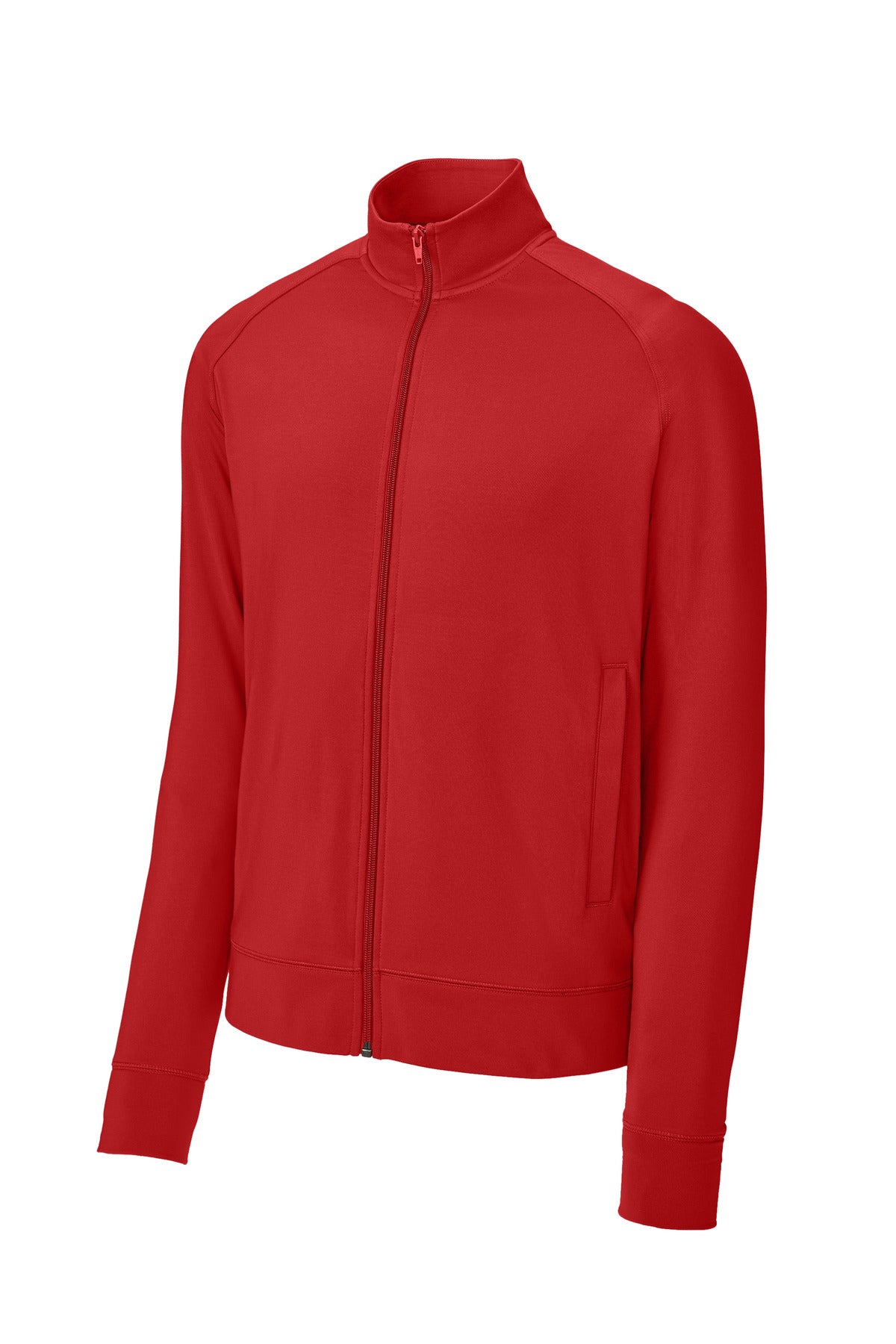 Front View of DeepRed Sport-Tek Sport-Wick Stretch Full-Zip Cadet Jacket ST857