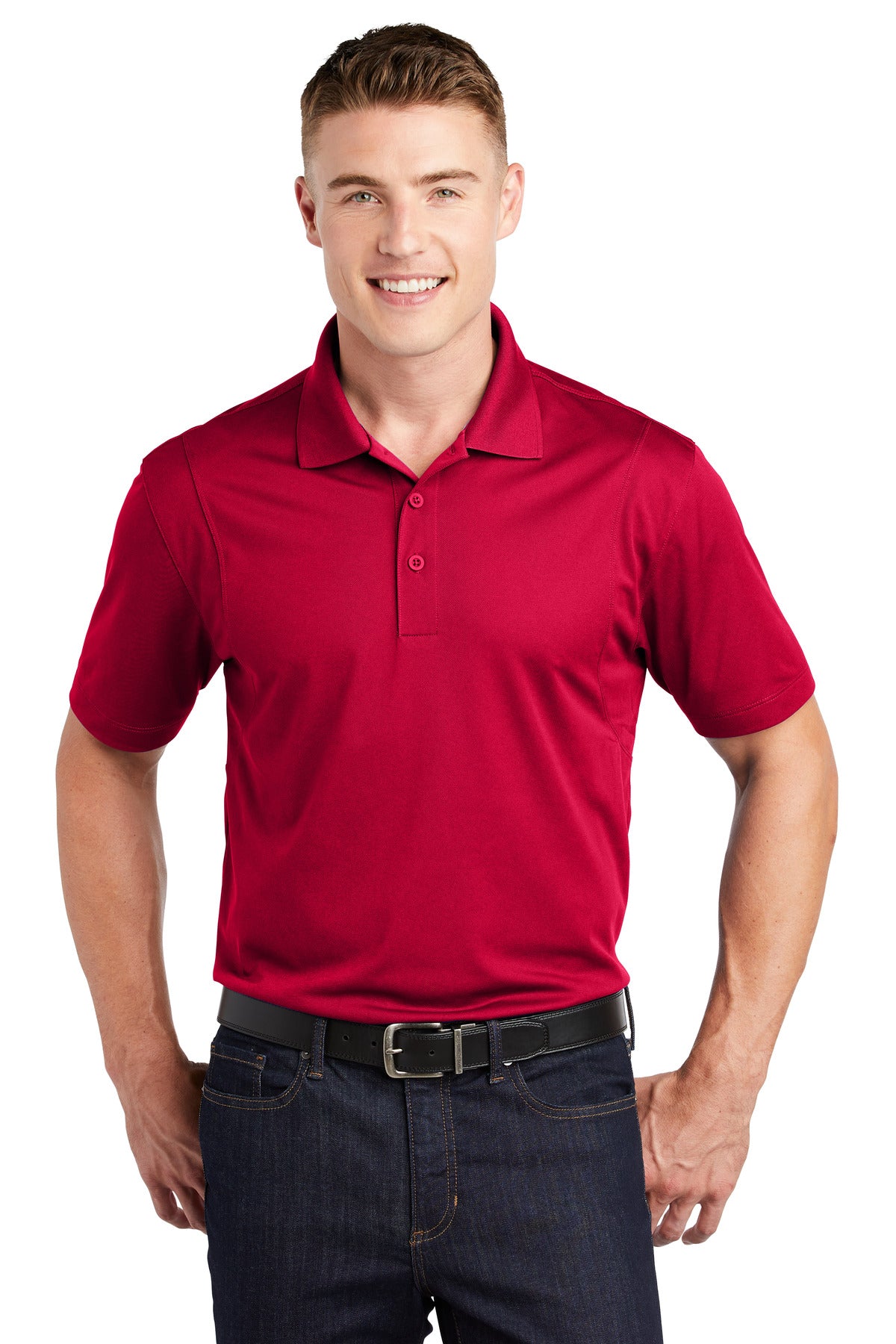 Front View of DeepRed Sport-Tek Tall Micropique Sport-Wick Polo. TST650
