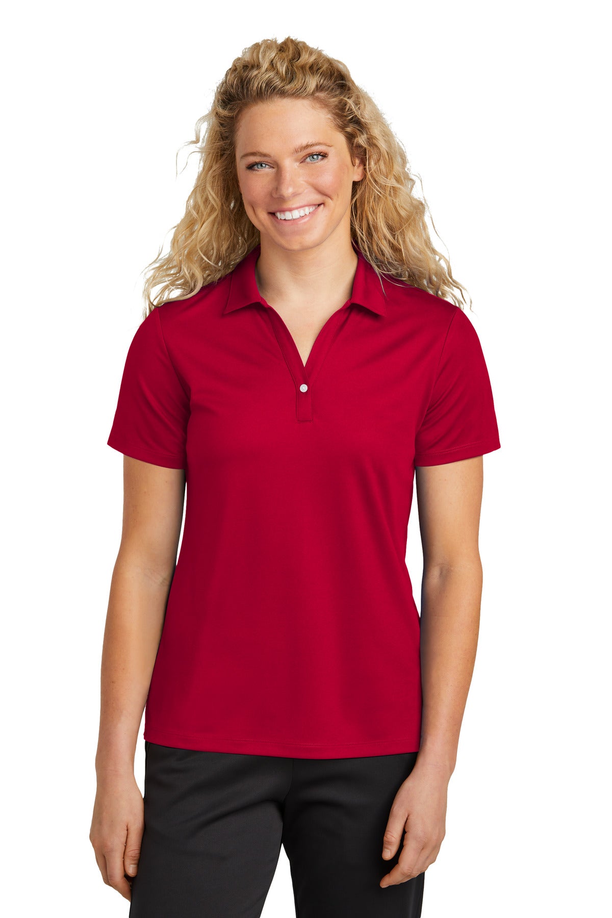 Front View of DeepRed Sport-Tek Women's UV Micropique Polo LST740