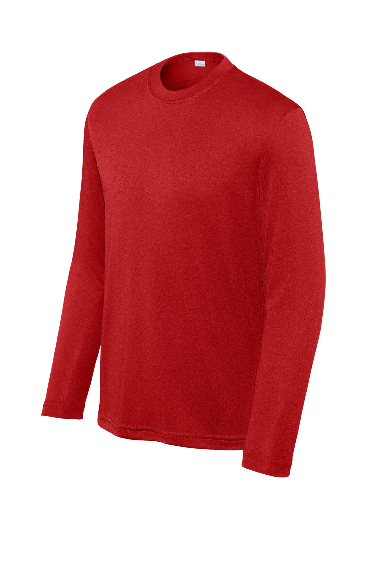 Front View of DeepRed Sport-Tek Youth Long Sleeve PosiCharge Competitor Tee. YST350LS